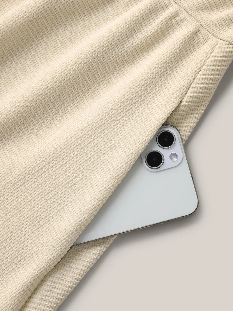 Waffle Button Detail Round Neck Midi Dress