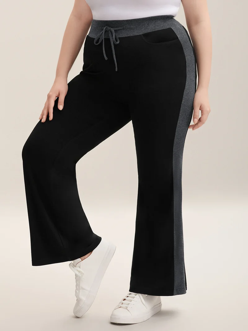 Heathered Color Block Drawstring Bootcut Pants