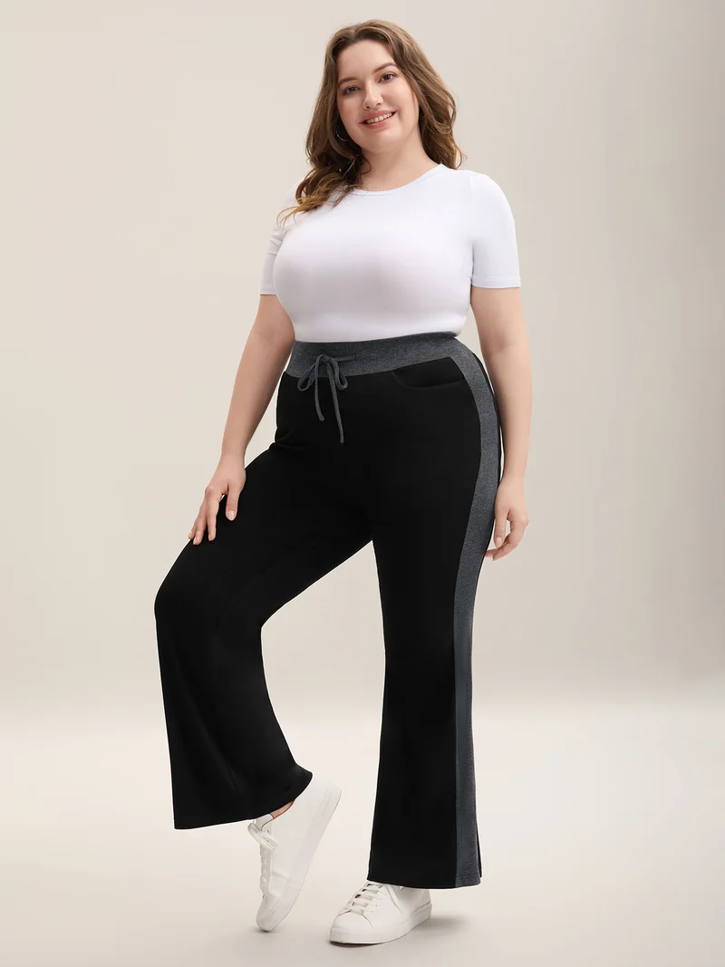 Heathered Color Block Drawstring Bootcut Pants