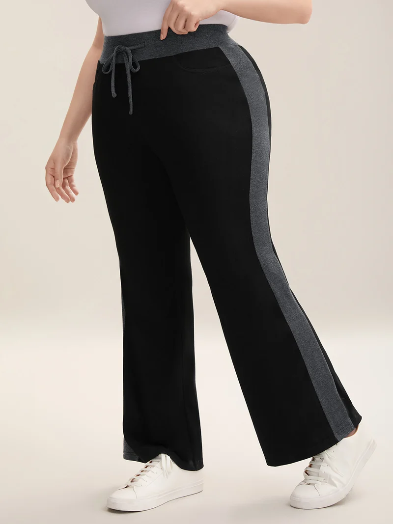 Heathered Color Block Drawstring Bootcut Pants