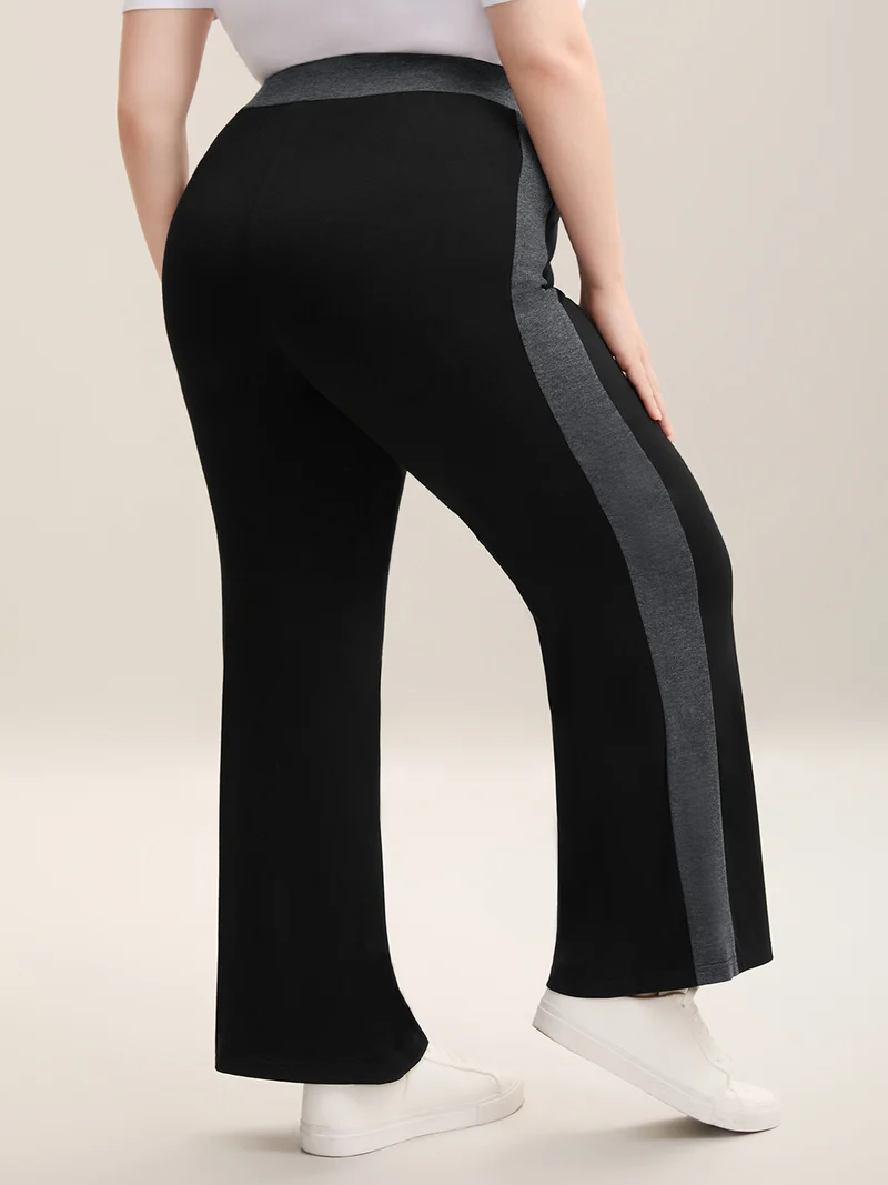 Heathered Color Block Drawstring Bootcut Pants