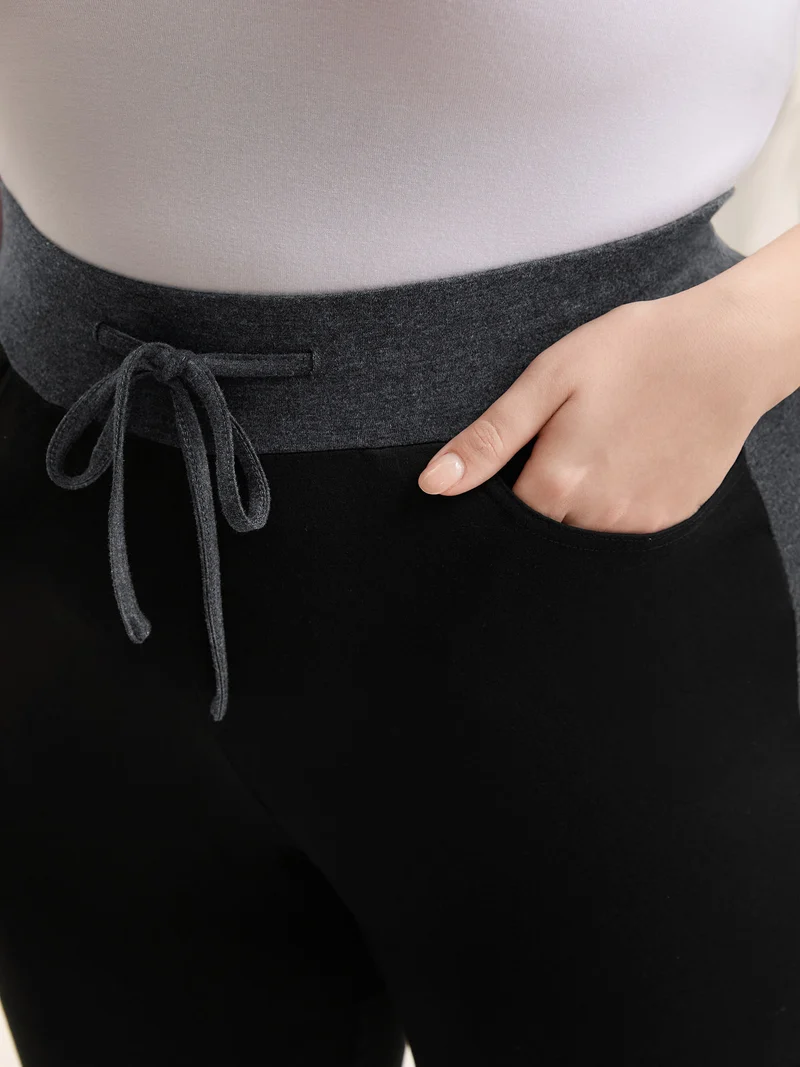 Heathered Color Block Drawstring Bootcut Pants