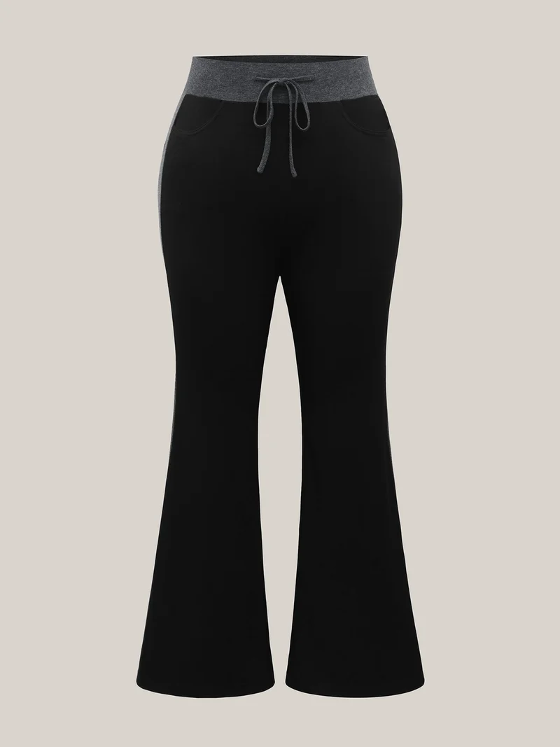 Heathered Color Block Drawstring Bootcut Pants