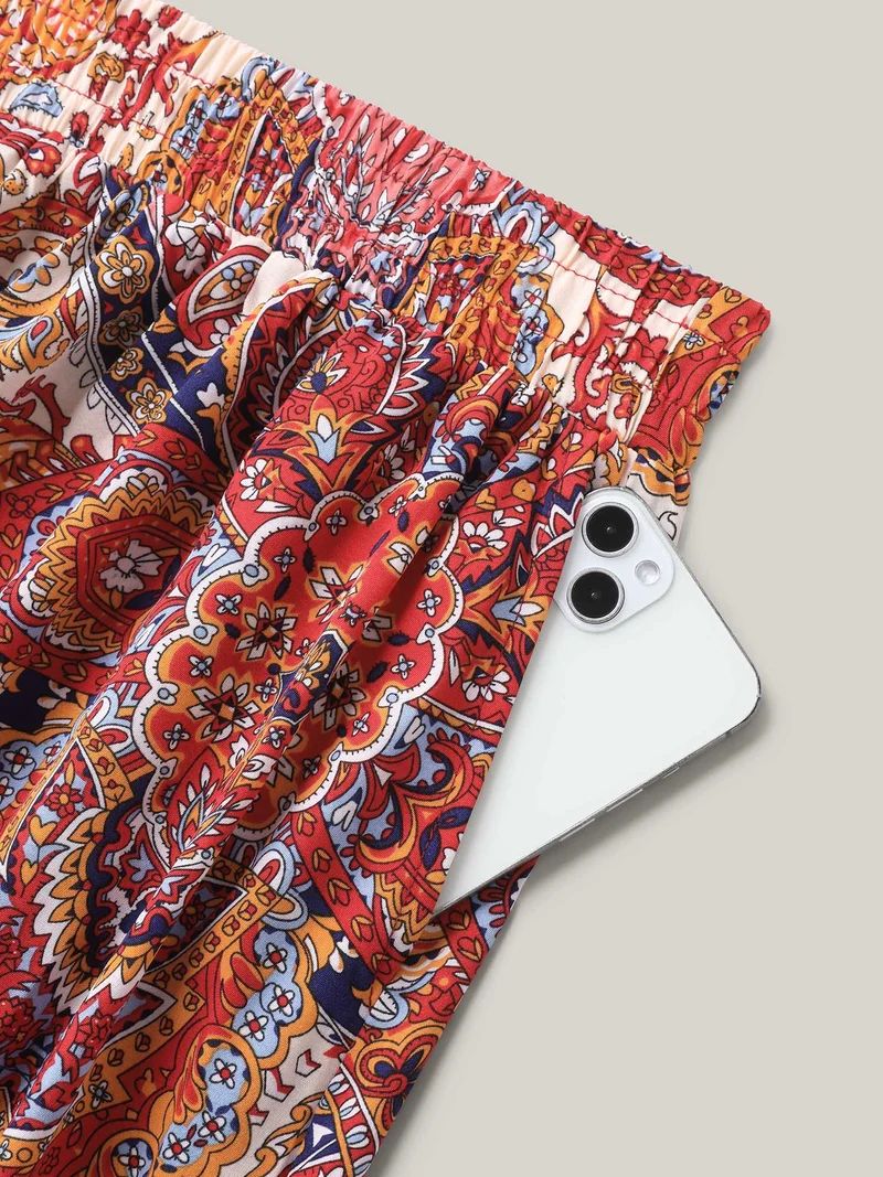 Paisley Print Tassels Spliced Midi Skirt