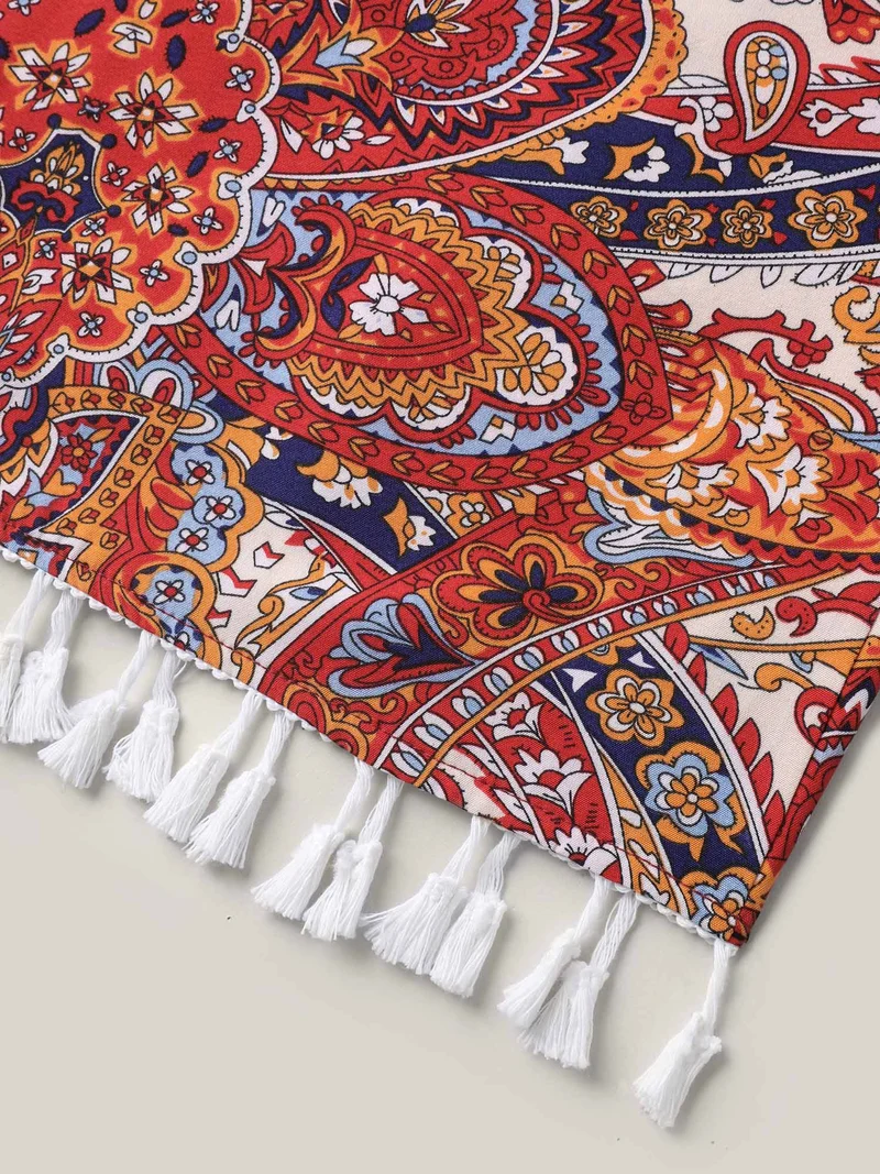 Paisley Print Tassels Spliced Midi Skirt