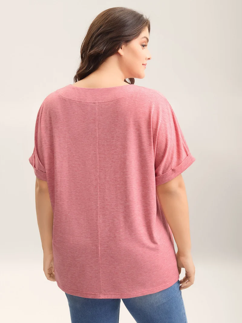 Stretchy Heathered V-Neck Solid T-Shirt