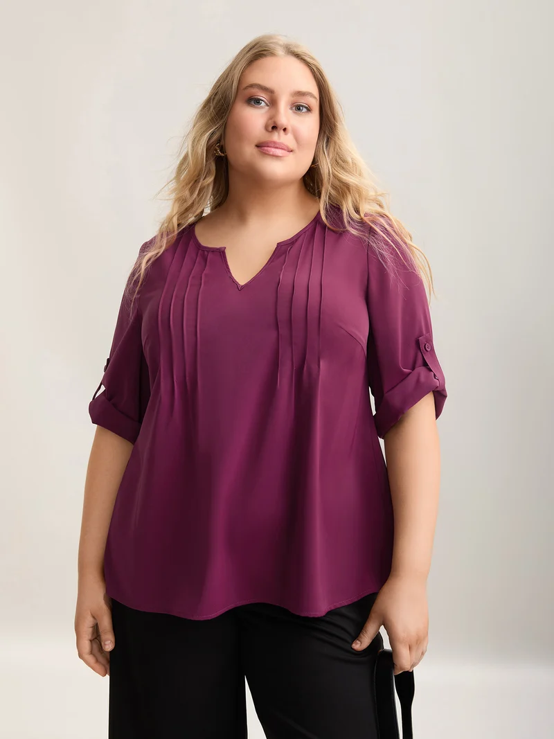 Toothpick Pleat Gathered Sleeve Solid Shirt