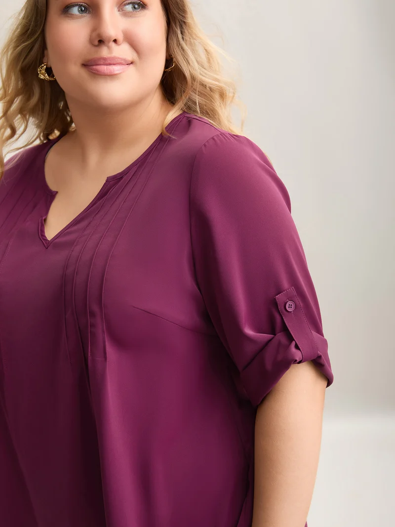 Toothpick Pleat Gathered Sleeve Solid Shirt