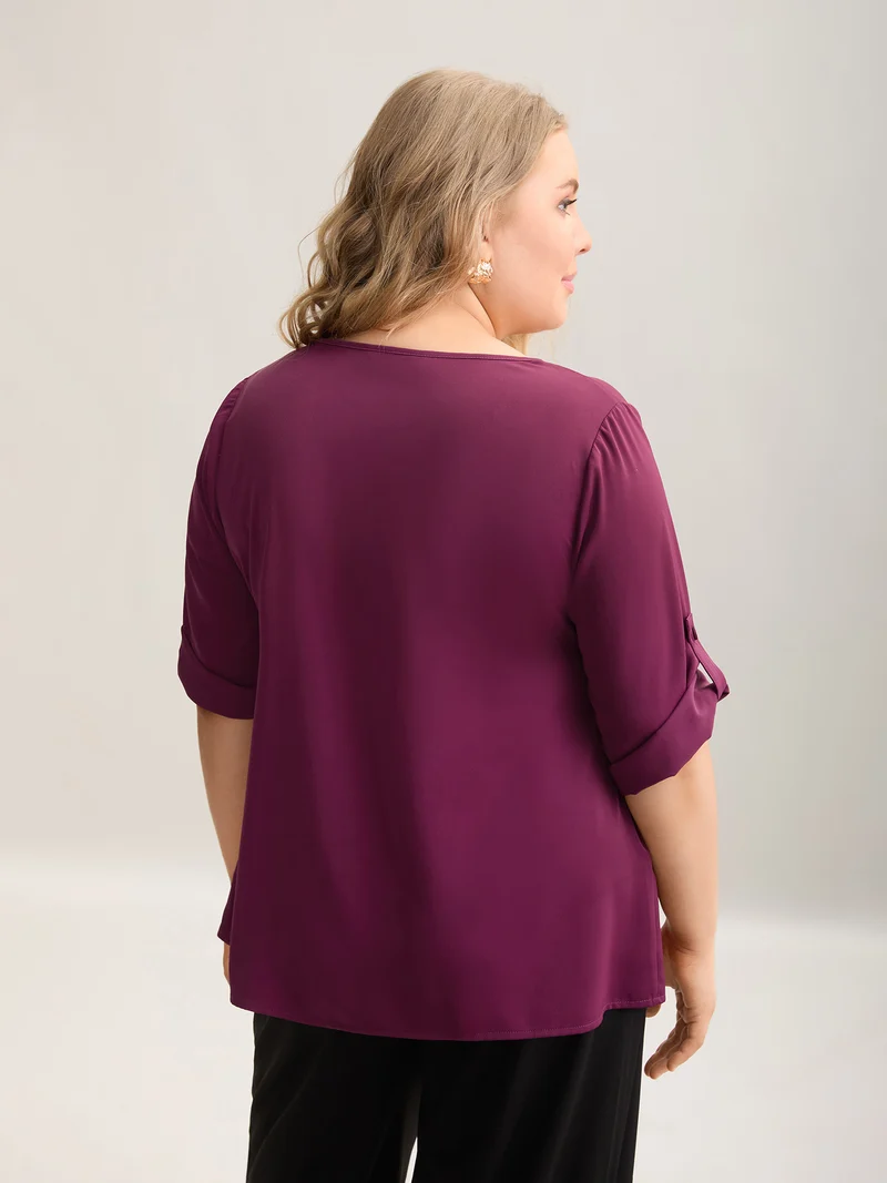 Toothpick Pleat Gathered Sleeve Solid Shirt