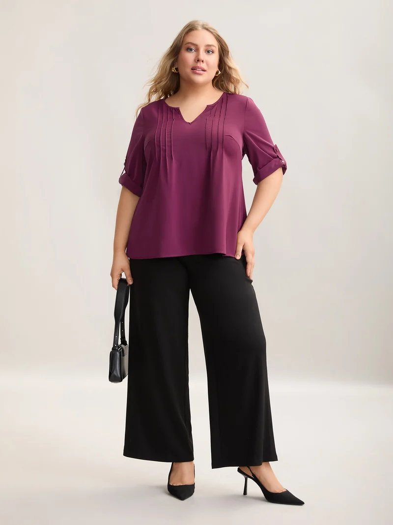 Toothpick Pleat Gathered Sleeve Solid Shirt