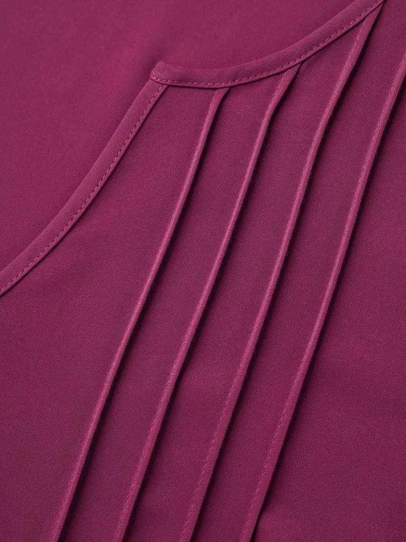 Toothpick Pleat Gathered Sleeve Solid Shirt