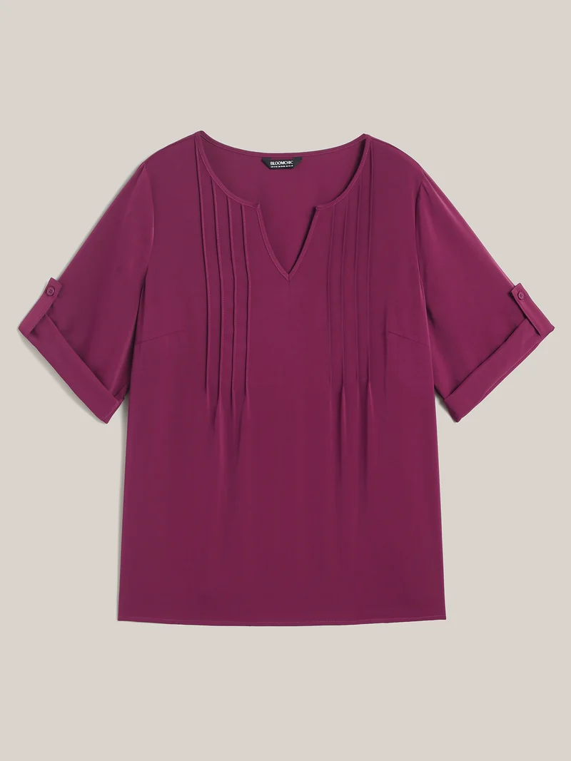 Toothpick Pleat Gathered Sleeve Solid Shirt