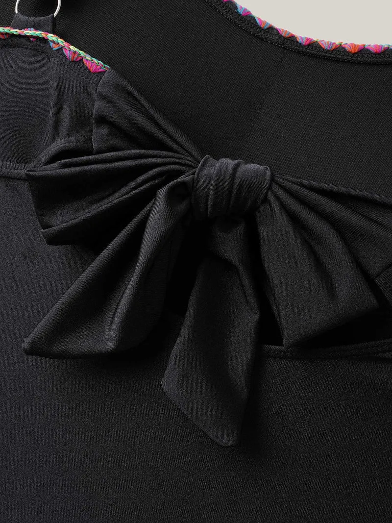 Embroidered Twist-Front One-Piece Swimsuit