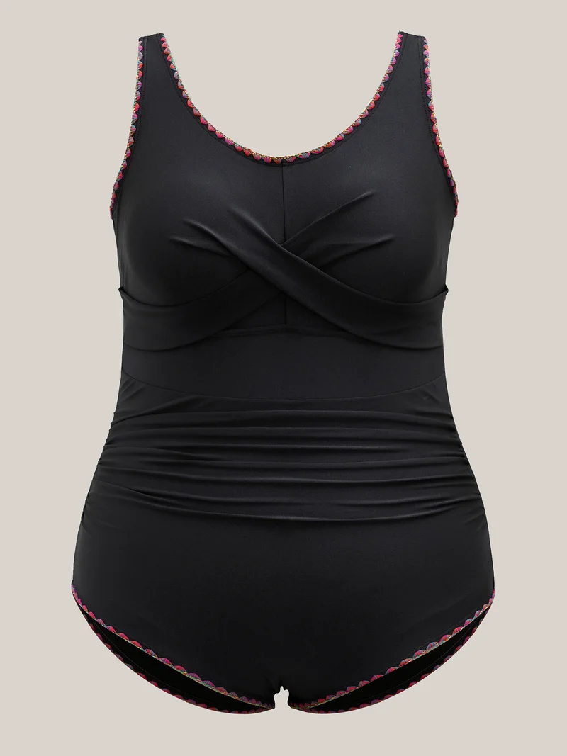 Embroidered Twist-Front One-Piece Swimsuit