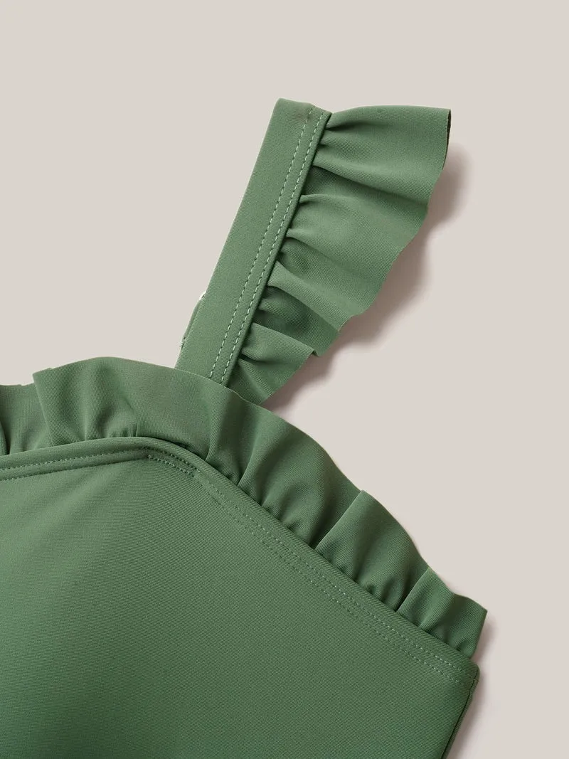 Frill Trim Belted Fit Flare Swim Dress