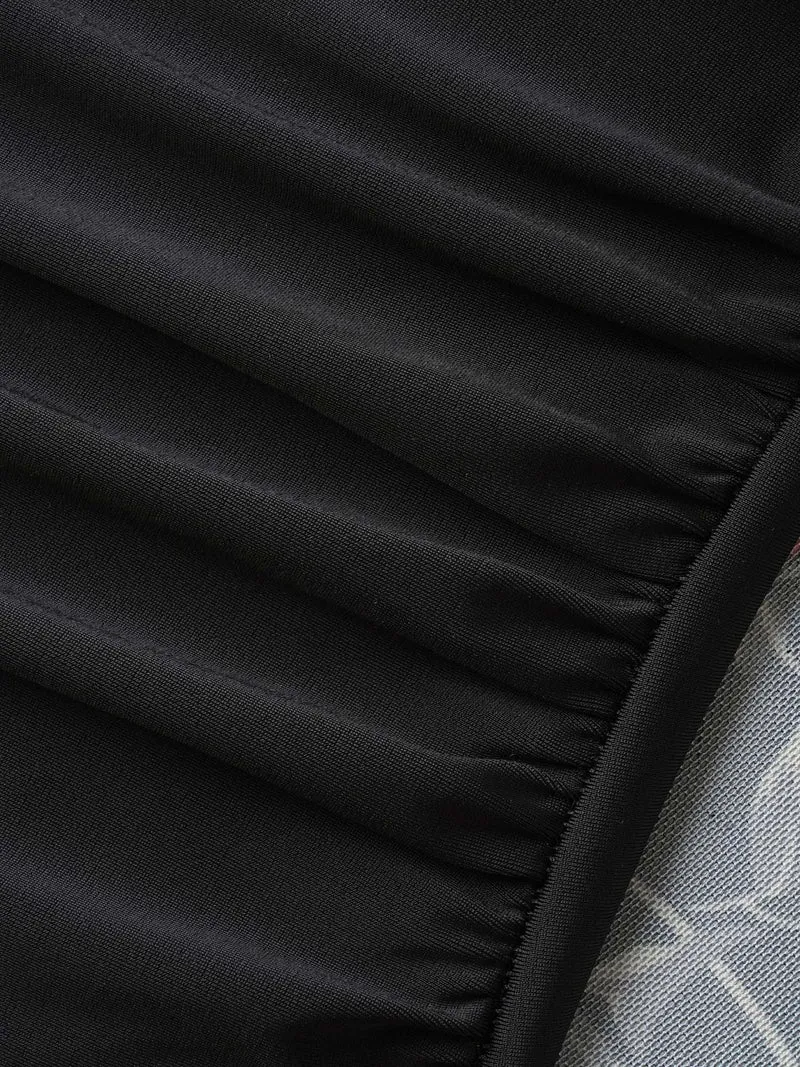 Midnight Roses Sheer Pleated Swim Dress