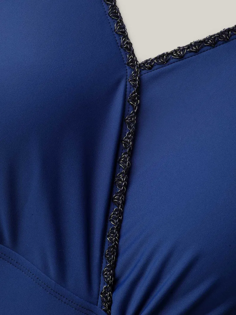 2-in-1 Embroidered Surplice Swim Dress