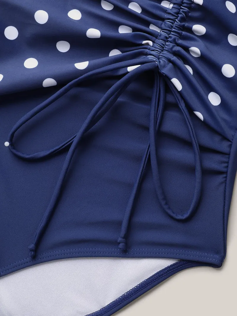 Polka Dots Contrast Drawstring One-Piece Swimsuit