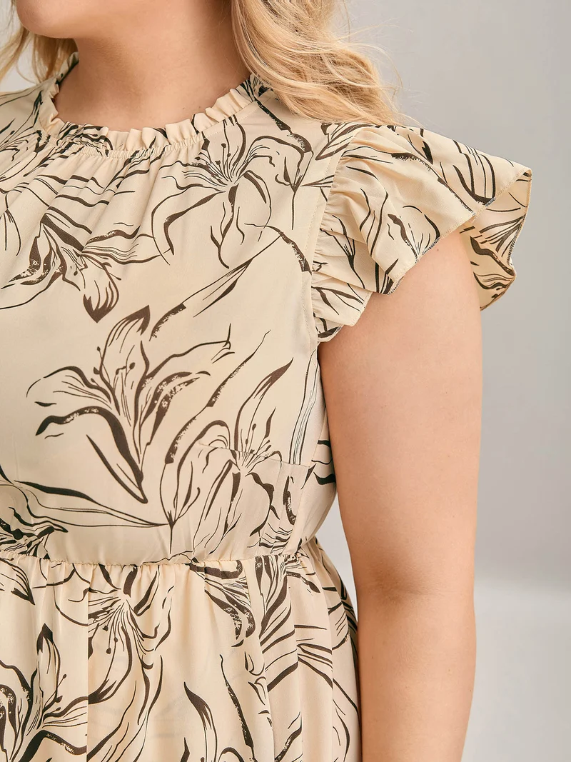 Abstract Print Mock Neck Midi Dress