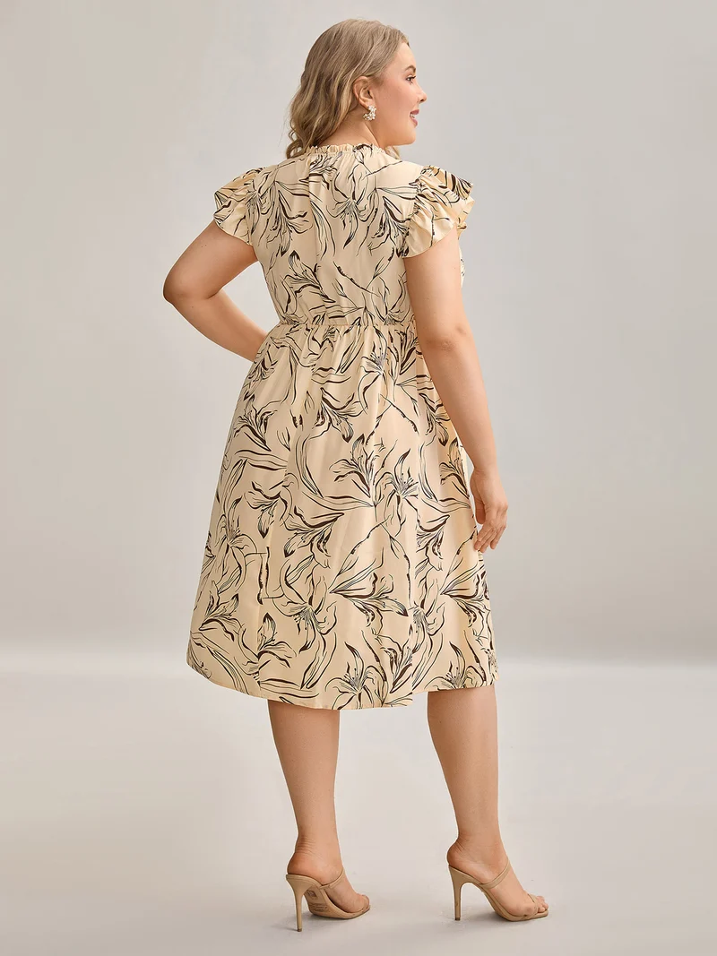 Abstract Print Mock Neck Midi Dress