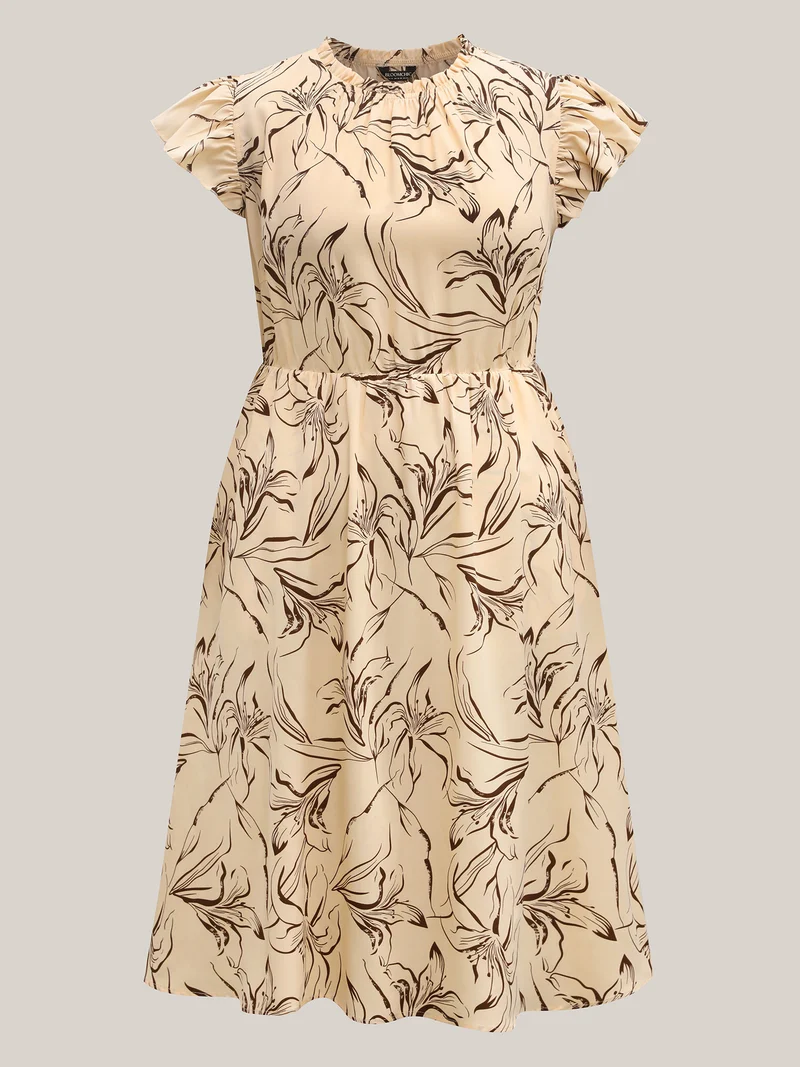 Abstract Print Mock Neck Midi Dress