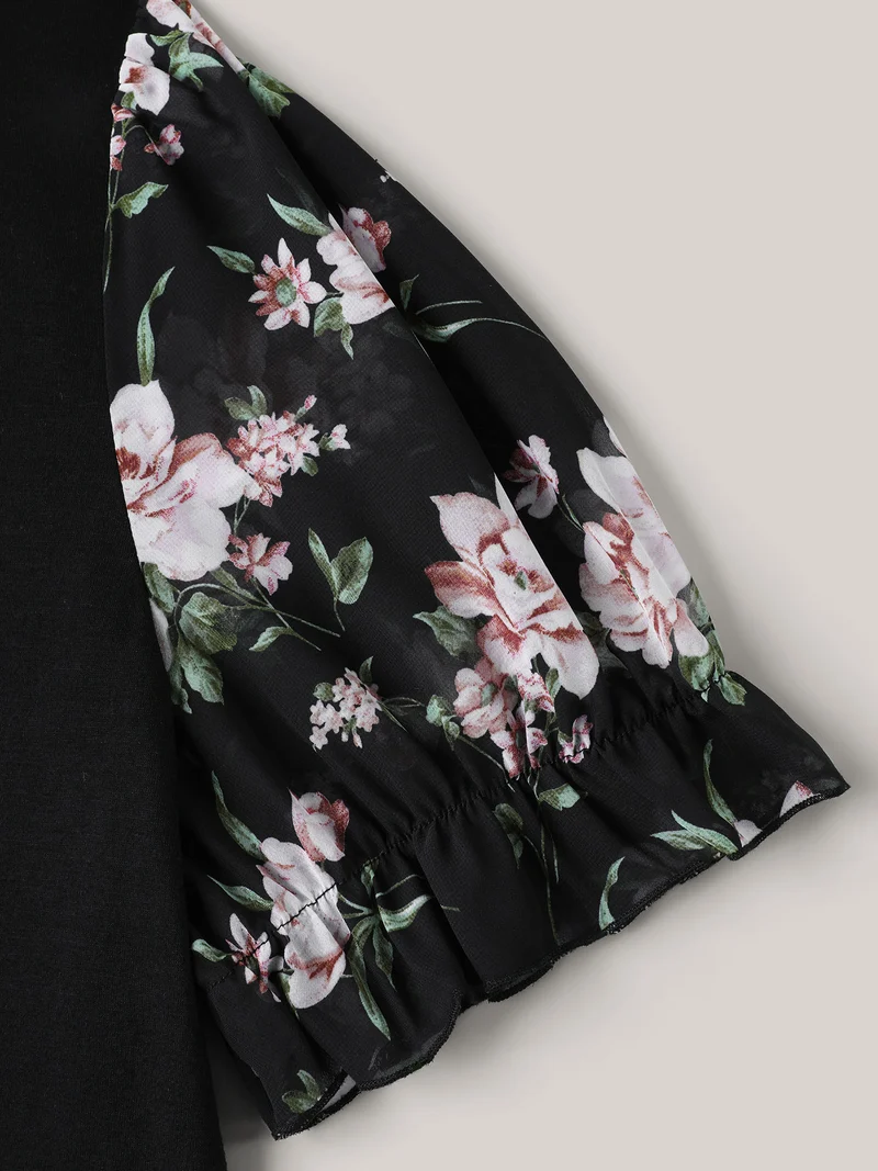 Printed Puff Sleeve Crew Neck T-Shirt