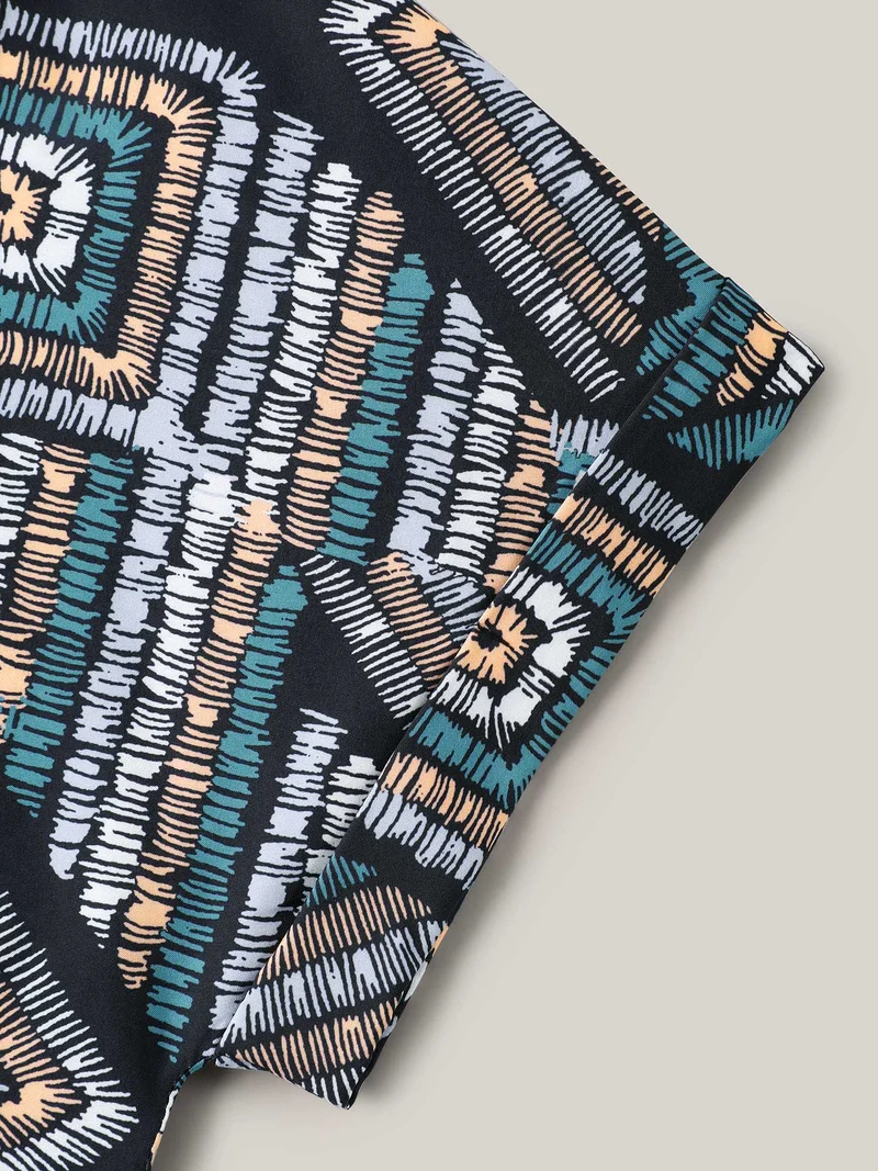 Geometric Print V-Neck Relaxed Fit Blouse