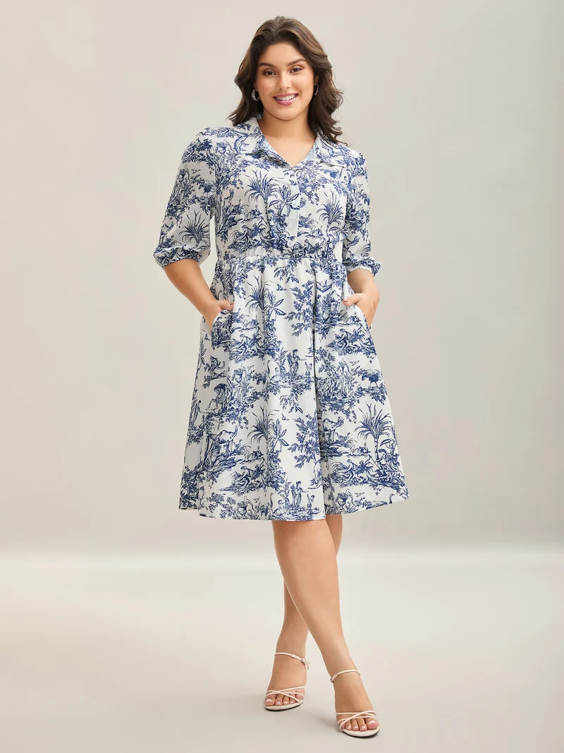 Animal Print Button Pockets Midi Dress