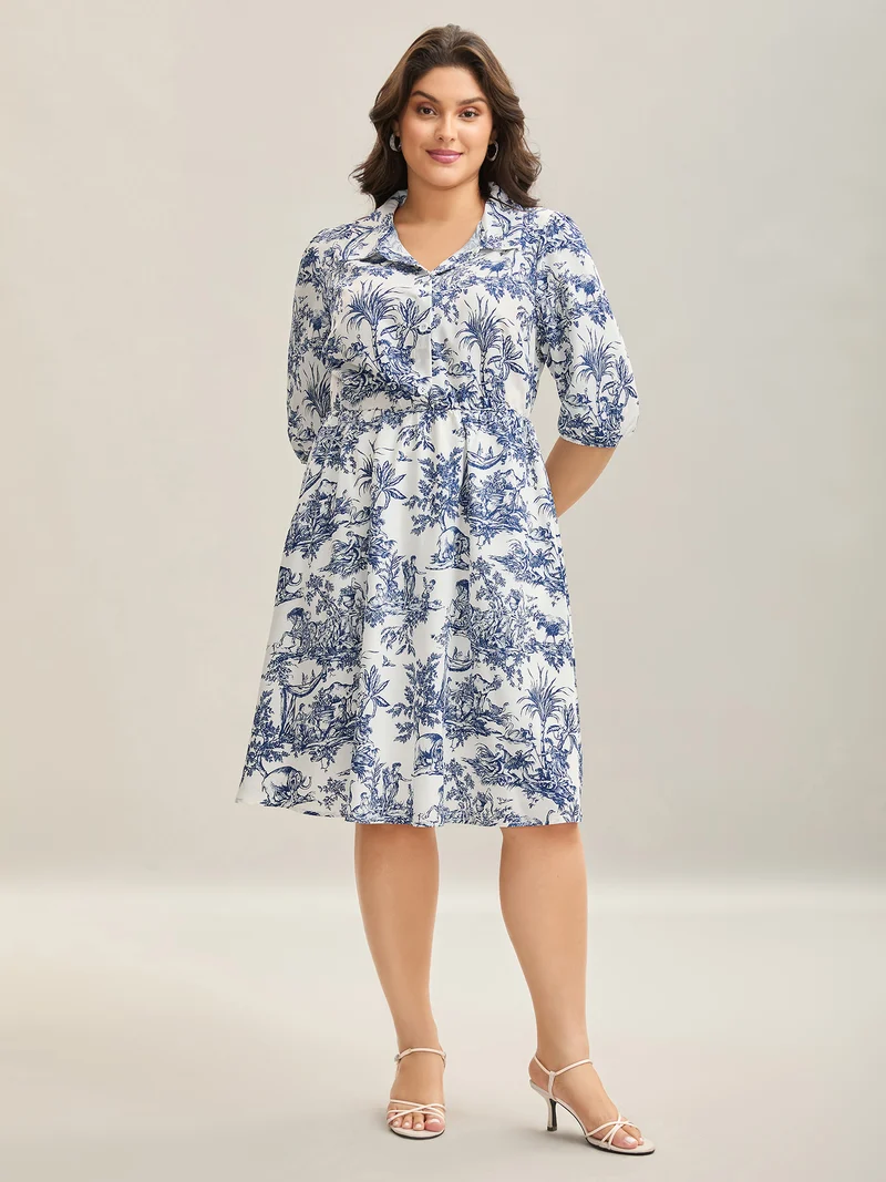 Animal Print Button Pockets Midi Dress
