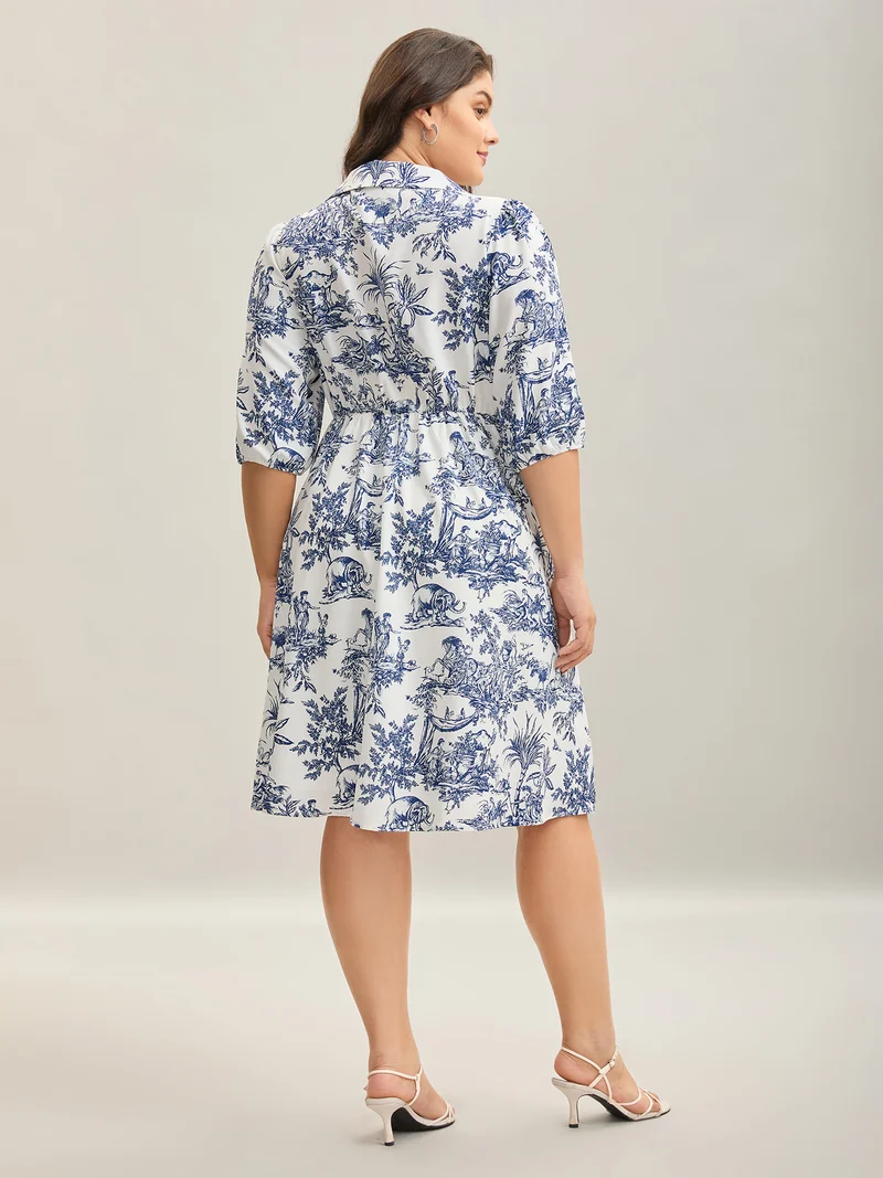 Animal Print Button Pockets Midi Dress