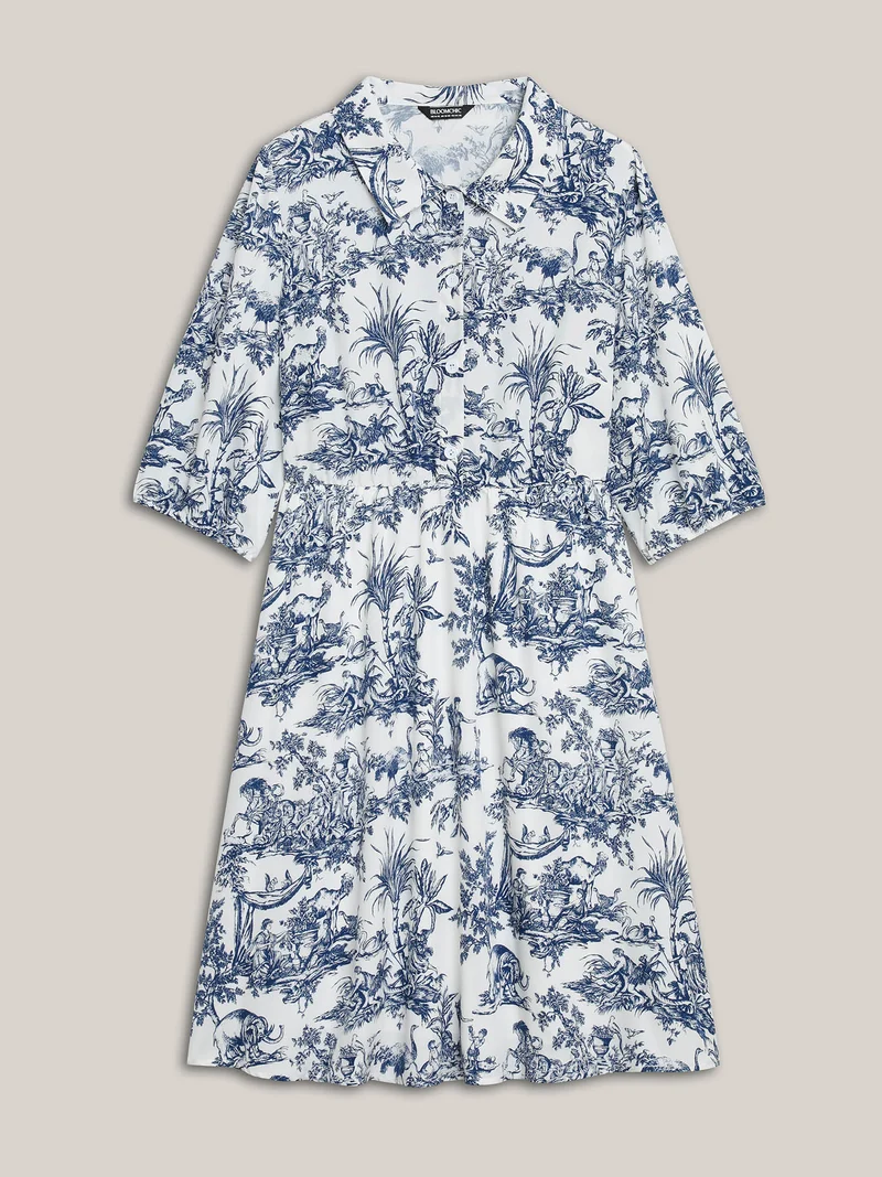 Animal Print Button Pockets Midi Dress
