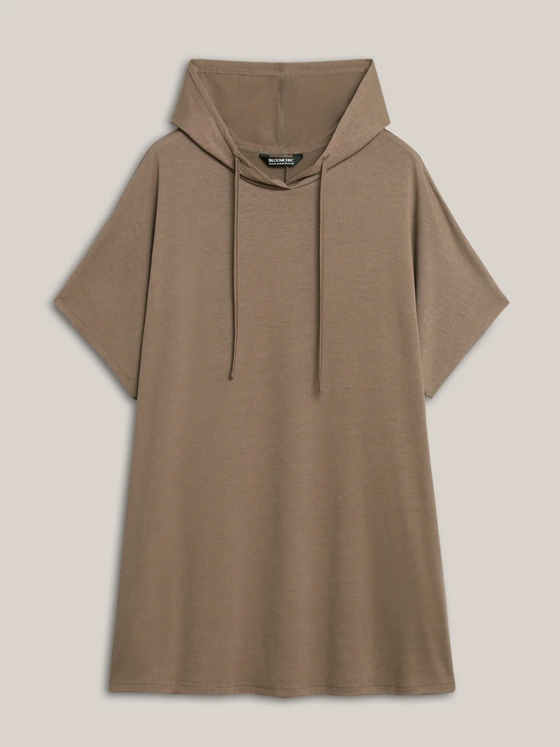 Hooded Drawstring Solid Long T-Shirt