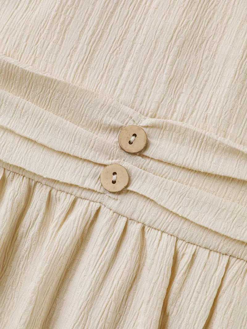 Pleated Waist Textured Shirred Midi Dress