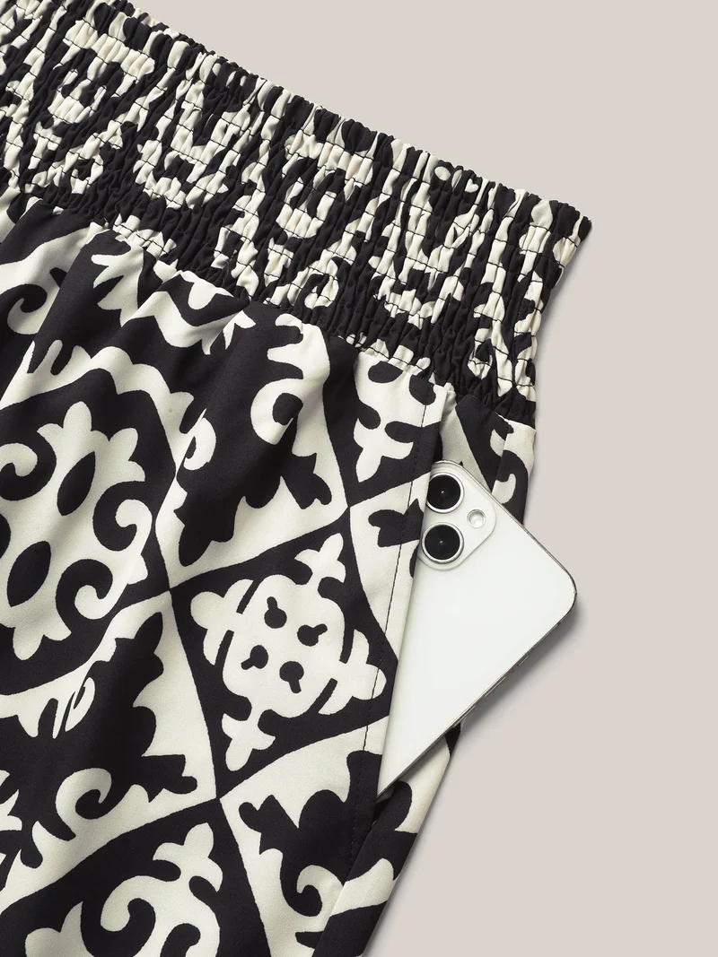Ornate Print Contrast Hem Straight Leg Pants