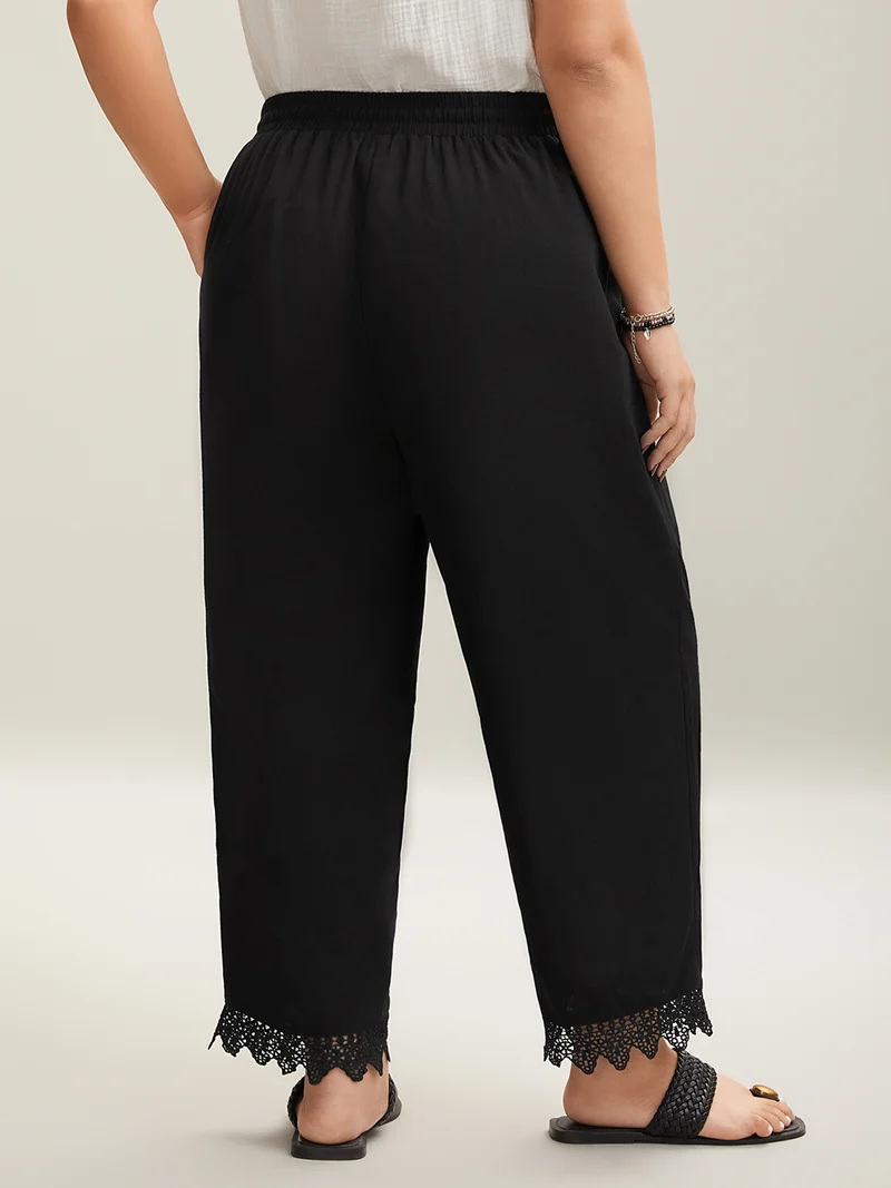 Drawstring Scalloped Lace Hem Pants