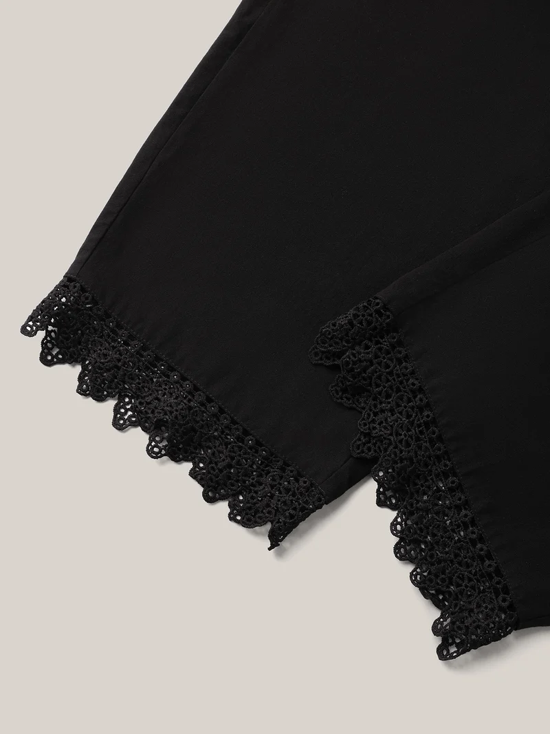 Drawstring Scalloped Lace Hem Pants