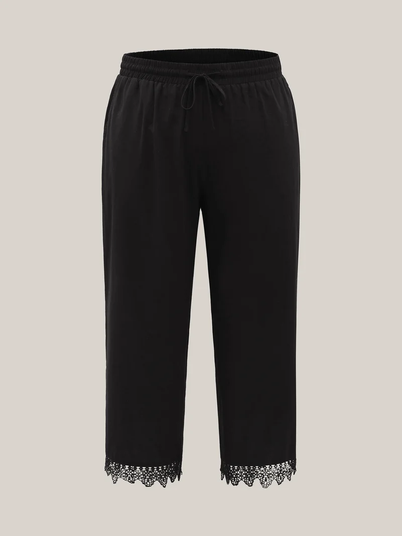 Drawstring Scalloped Lace Hem Pants