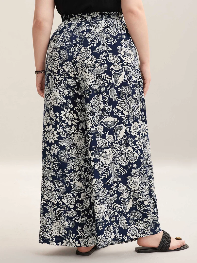 Floral Print Waist-Tie Straight-Leg Pants