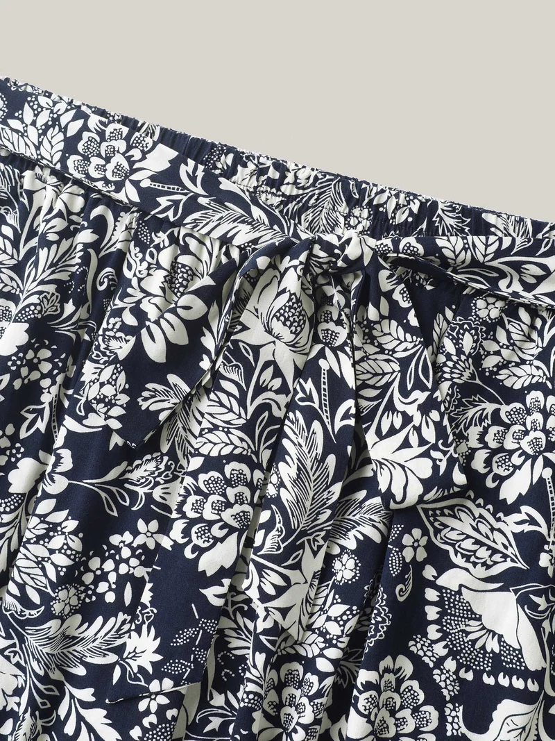 Floral Print Waist-Tie Straight-Leg Pants