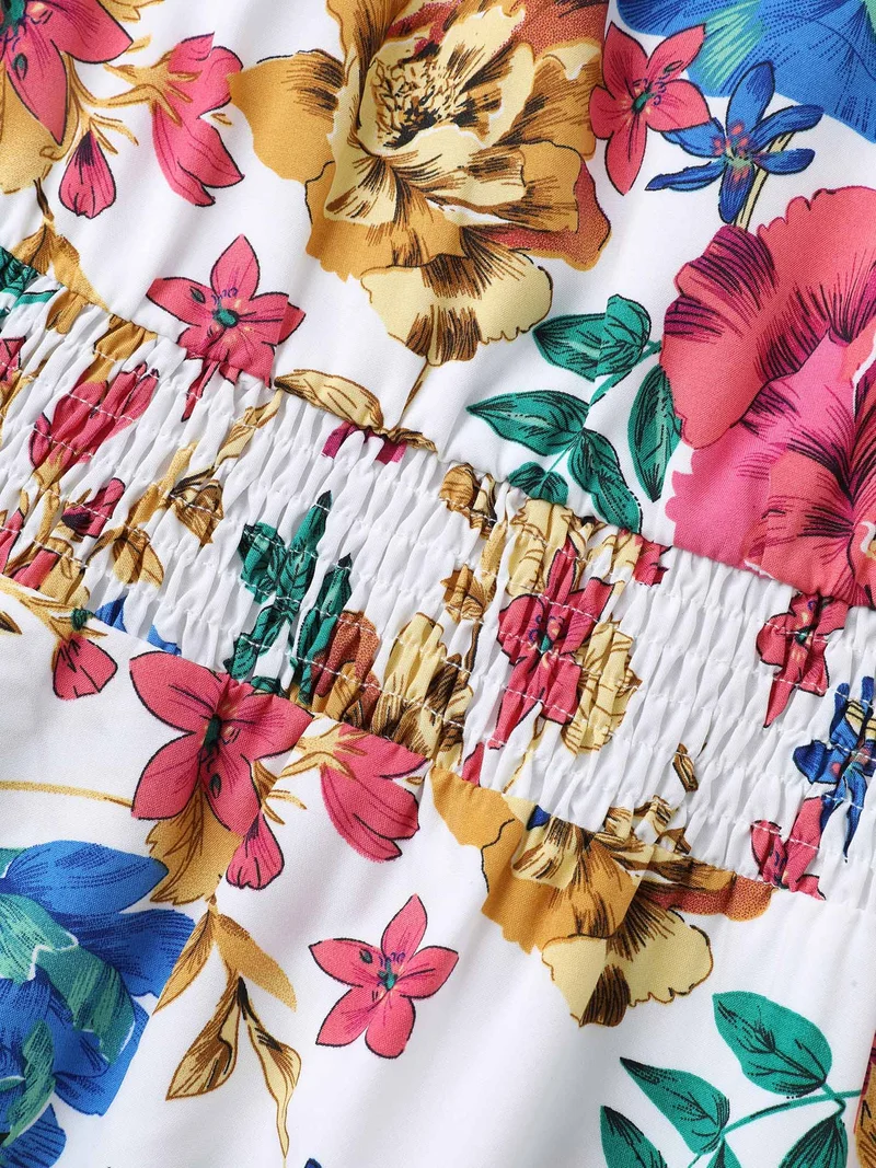Blooming Flowers Surplice Neck Pockets Dress