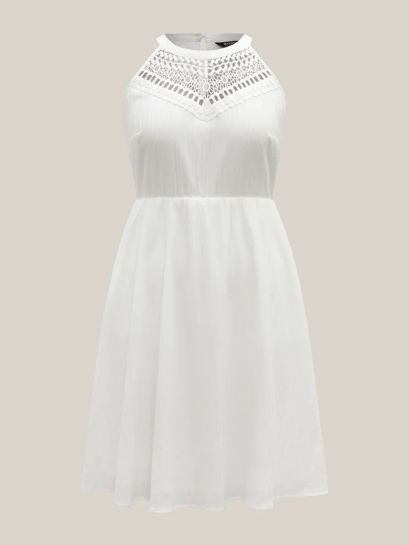 Neck Cut-Out Pockets A-Line Midi Dress