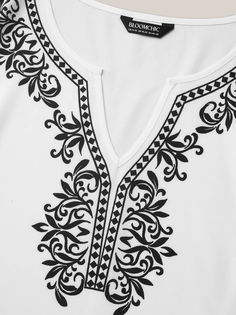 Boho Print Split Neck Relaxed Fit Blouse