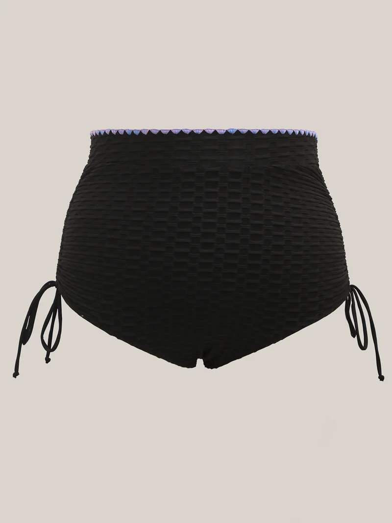 High Waisted Embroidered Drawstring Swim Bottoms