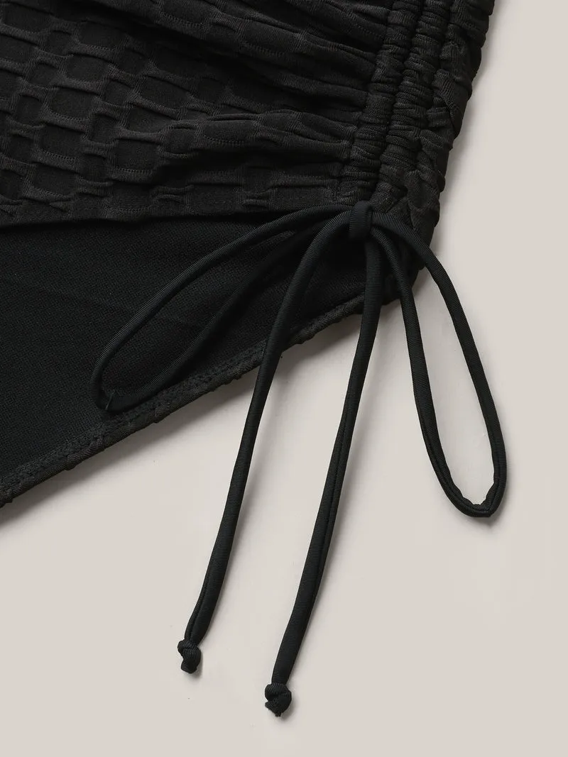 High Waisted Embroidered Drawstring Swim Bottoms