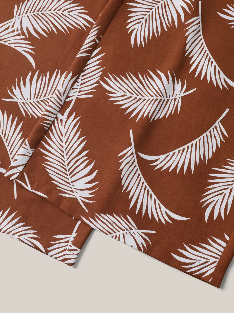 Leafy Print Stretchy Waist Wide-Leg Pants