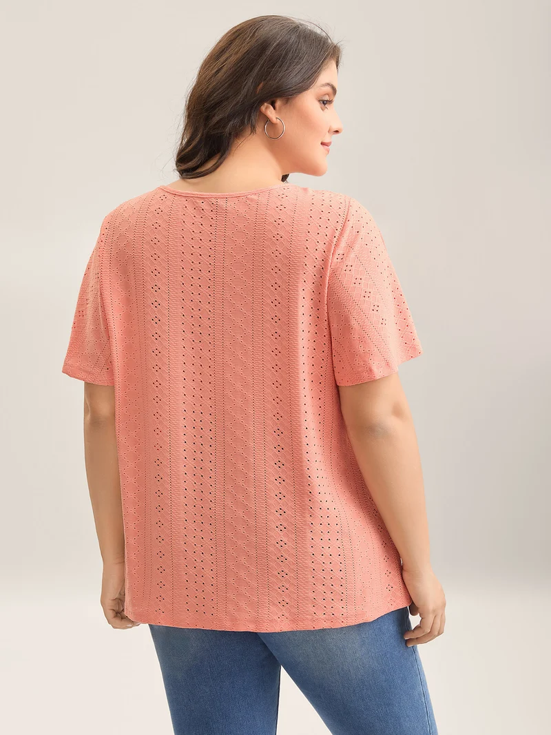 Textured Button Detail Pleated T-Shirt