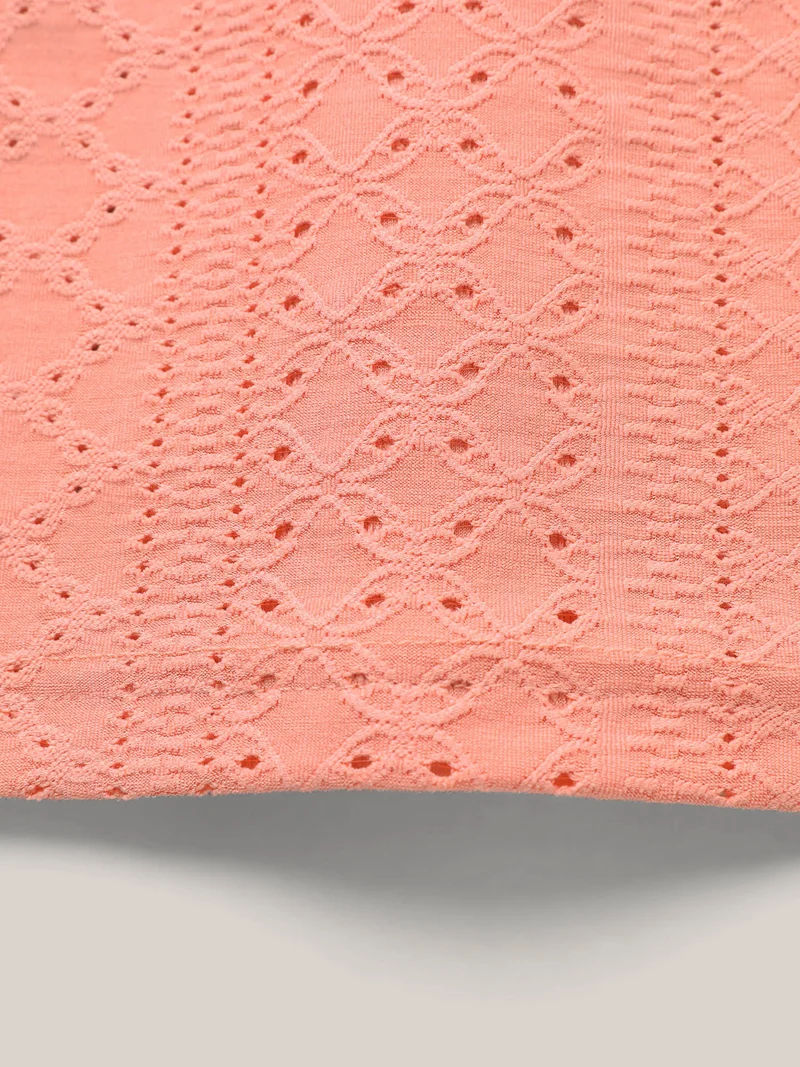 Textured Button Detail Pleated T-Shirt