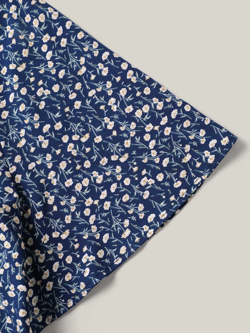 Floral Printed Lotus Sleeve Tied Blouse