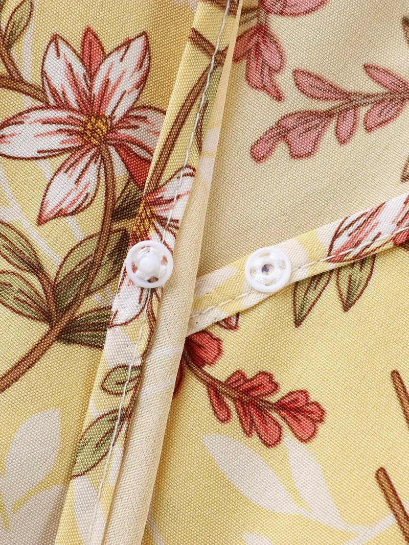 Large Flower Print Pockets Surplice Midi Dress