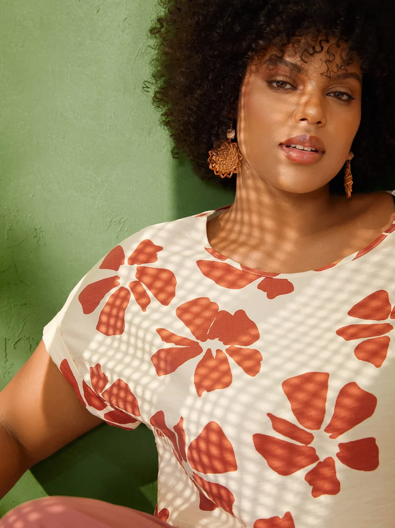 Floral Print Crew Neck Half Sleeve Shirt